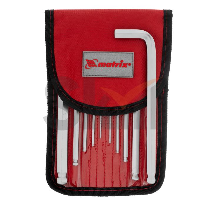 Набор ключей имбусовых HEX, 1,5–12 мм, CrV, 10 шт., удлиненные с шаром, сатин., чехол// Matrix