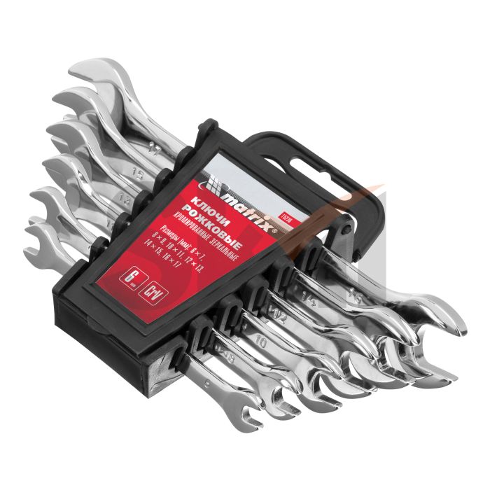 Набор ключей рожковых 6 шт, 6-17 мм, CrV, Elliptical, зеркальное хромирование Matrix